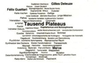 word-cloud mit vielen Wörtern dick gedruckt steht "Tausend Plateaus", unten rechts zwischen
den Wörtern hervorgehoben. "Merve"