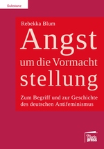 Ein magentafarbenes Cover auf das am rechten Rand ein rotes Quadrat mit dem
Titel in weißer Schrift aufgesetzt ist. Die Wörter "Angst" sowie "stellung"
sind hervorgehoben.
