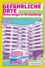 Buchcover mit einem Ausschnitt der Fassade des Neuen Kreuzberger Zentrums, eines modernistischen Baukomplexes am Kottbusser Tor in Berlin. Davor hineinretuschiert ein Kastenförmiger Mannschaftswaagen der Polizei. Die Farben des Bild ist in blau und rot gehalten, beide Farben sind gegeneinander verschoben, sodass es umscharf wirkt.