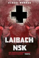 Das Zentrum des Buchcovers  bildet ein schwarzes Kreuz auf rotem Grund, das beidseitig von zwei Hirschen gesäumt wird. In großen weißen Buchstaben darunter "Laibach und NSK".