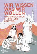 Das Cover ist gezeichnet, es zeigt eine Berglandschaft im Hintergrund und im Vordergrund eine Gruppe weiblich gelesener Menschen. Vier Frauen stehen und sitzen nah beieinander. Drei jüngere Frauen sitzen am Boden, sie tragen Hosen oder weite Stoffkleidung. Eine ältere Frau steht rechts im Bild. Sie trägt ein langes Kleid und einen Schal um den Kopf sie erhebt die linke Hand und streckt den Zeige- und Mittelfinger zu einem V aus. Der Hintergrund ist orange, lila, grau.