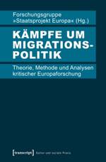 Sehr schlichtes, schnörkelloses Buchcover. Der Titel "Kämpfe um Migrationspolitik" ist fettgedruckt hervorgehoben.